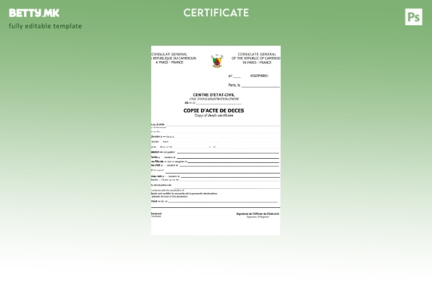 Модерен стил Шаблон на уверение за смрт на Генералниот регистар на Франција